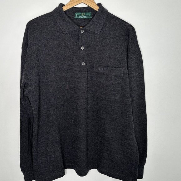 Fred Perry Other - Fred Perry Wool Long Sleeve Polo Gray Mens Size XL Chest Pocket Embroidered Logo